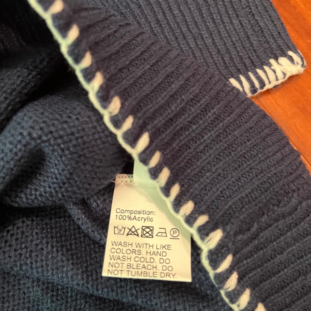Blue‎ White Bow Sweater Navy Miss Sparkling Knit Crew Long Sleeve New Size Large - Picture 5 of 8